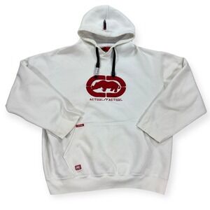 Ecko Unltd Hoodie Mens Large Red‎ Rhino Logo Pullover Sweatshirt Chenille Patch